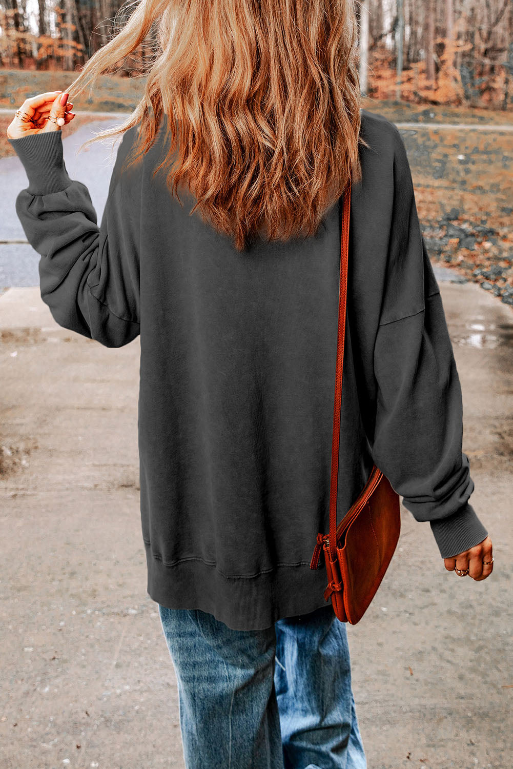 dropped shoulder round neck long sleeve blouse