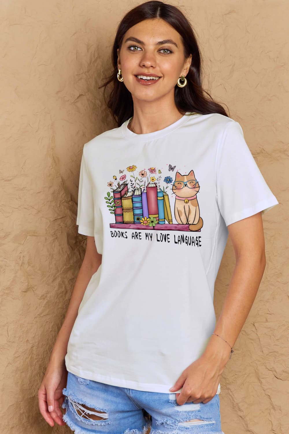 simply love full size books are my love language graphic cotton tee