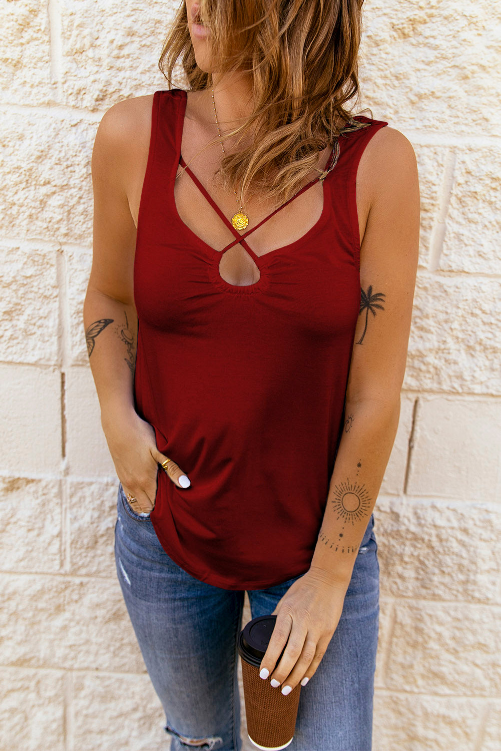 strappy gathered detail tank