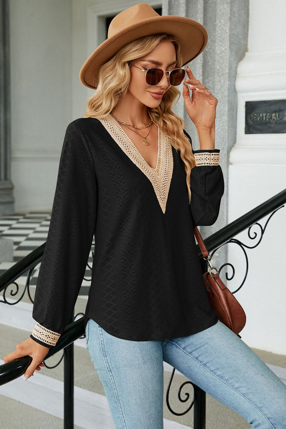 v-neck long sleeve blouse