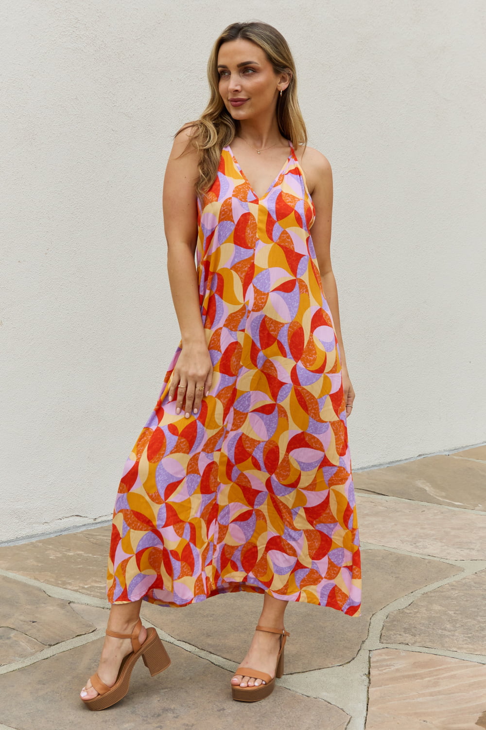 and the why full size printed sleeveless maxi dress