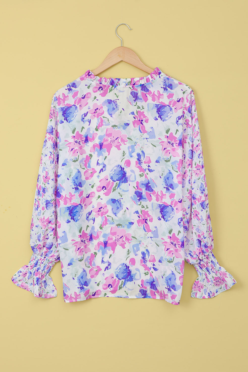 floral frill trim tie neck flounce sleeve blouse