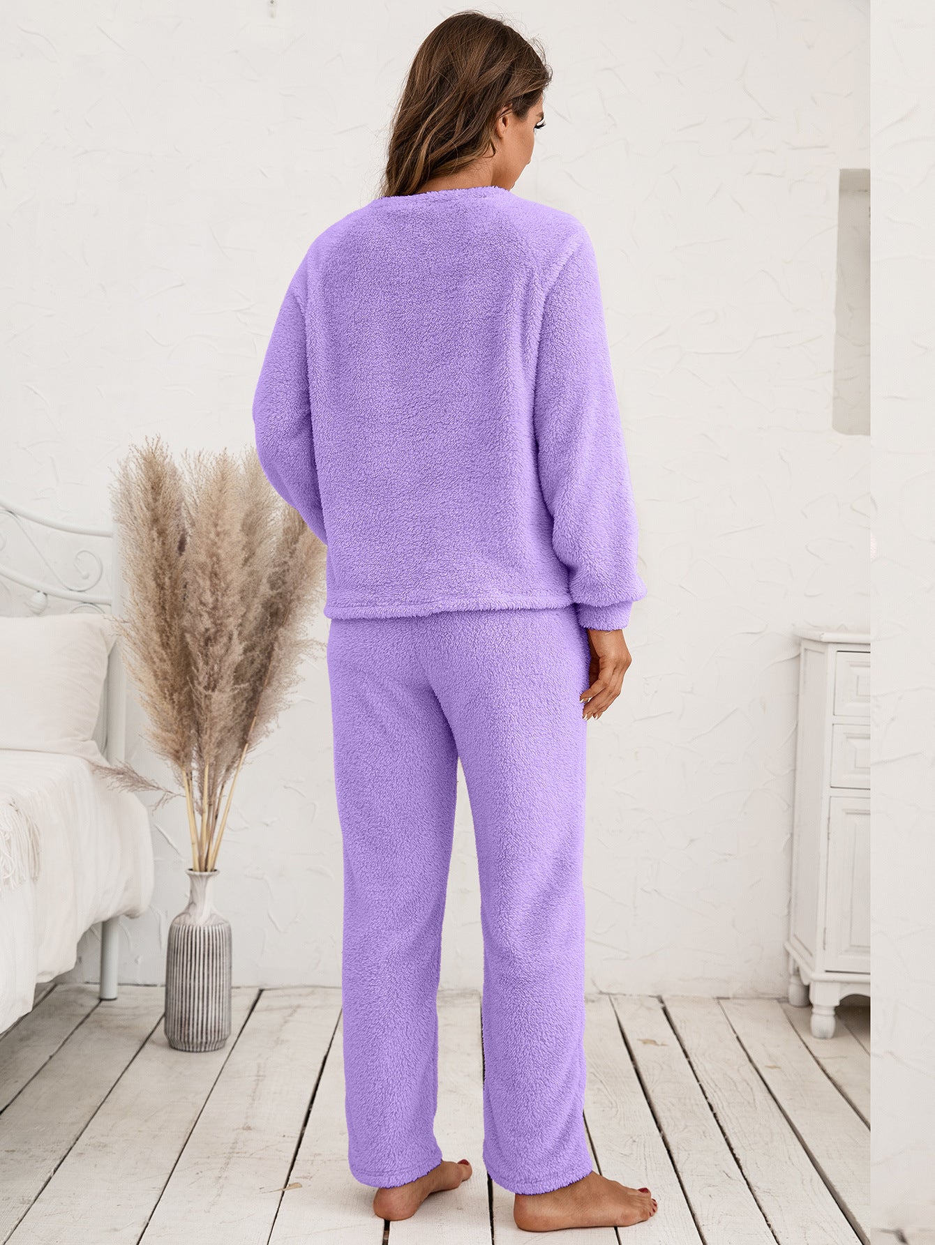 teddy long sleeve top and pants lounge set