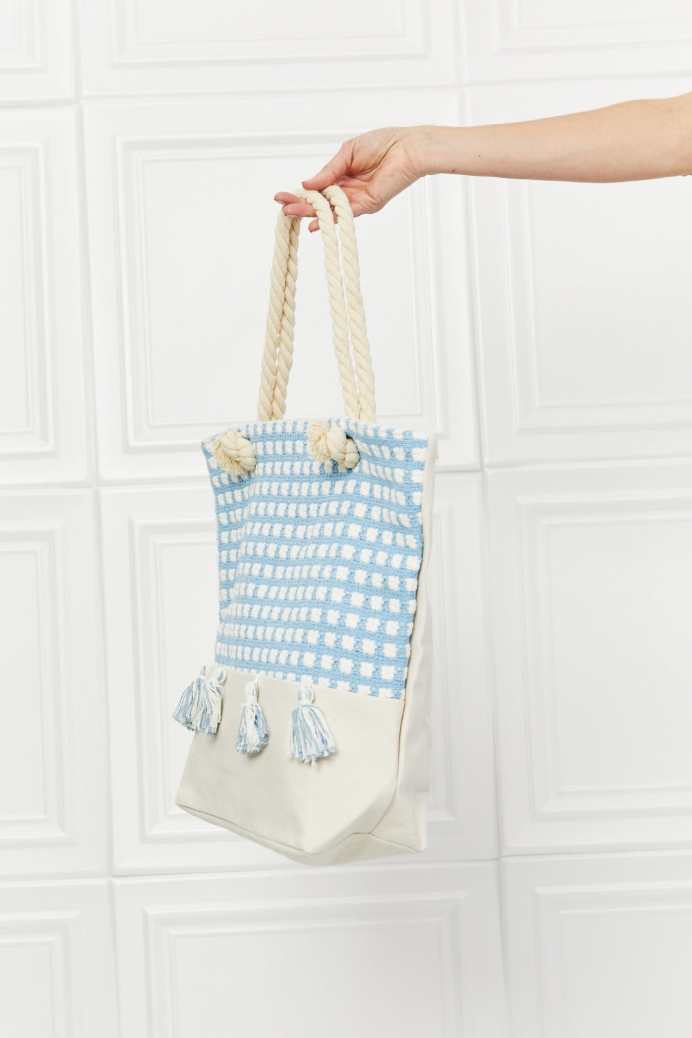 justin taylor picnic date tassel tote bag