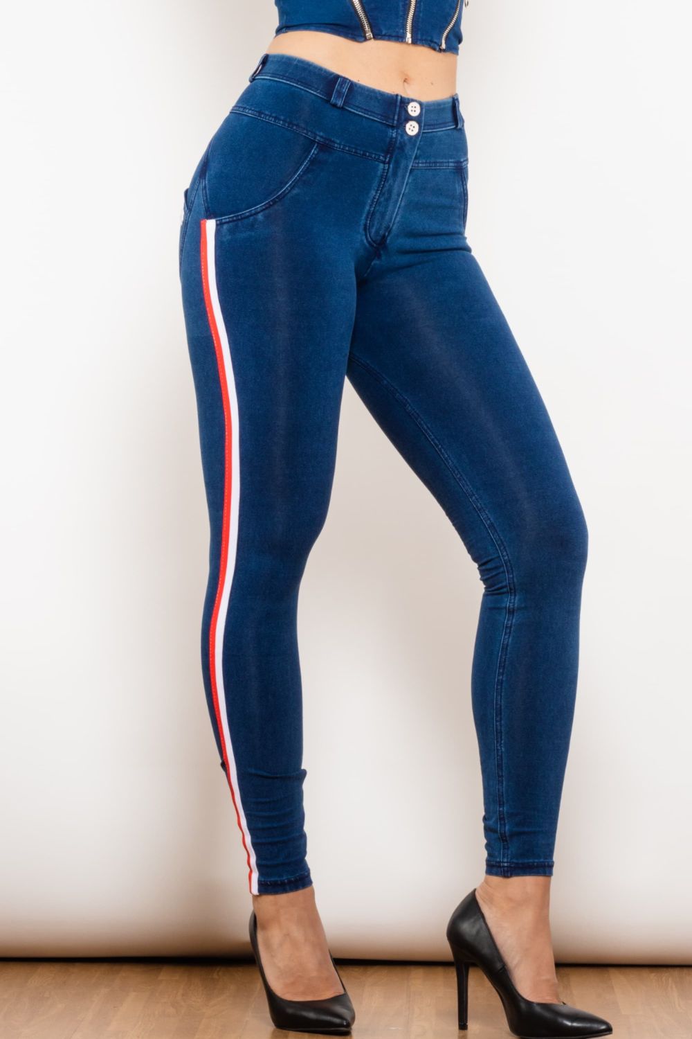 side stripe skinny jeans