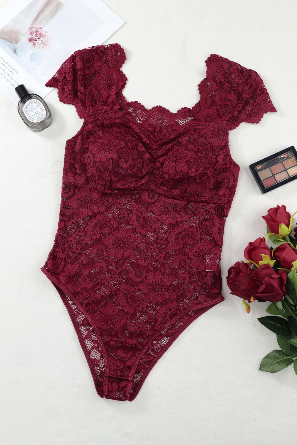 ruched sweetheart neck lace bodysuit