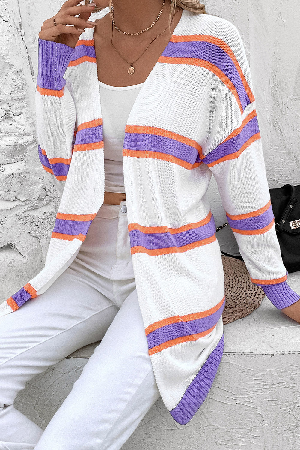 striped dropped shoulder cardigan