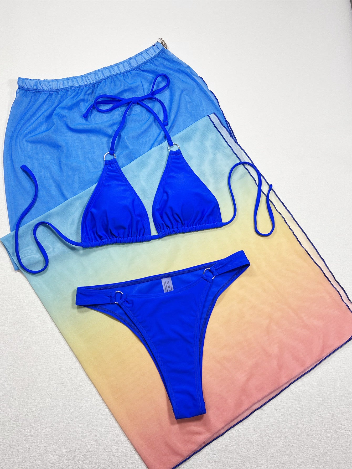 gradient halter neck three-piece swim set