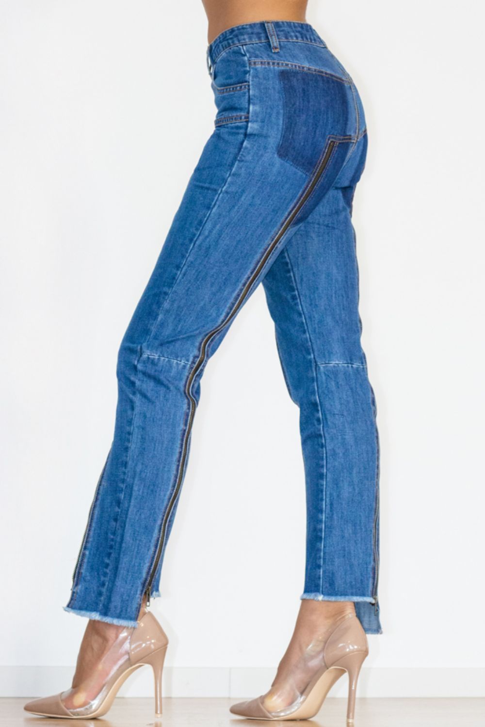 zip detail slit long jeans