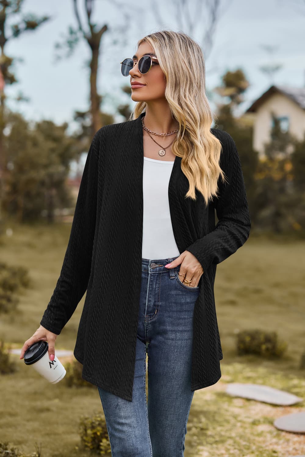 open front long sleeve cardigan