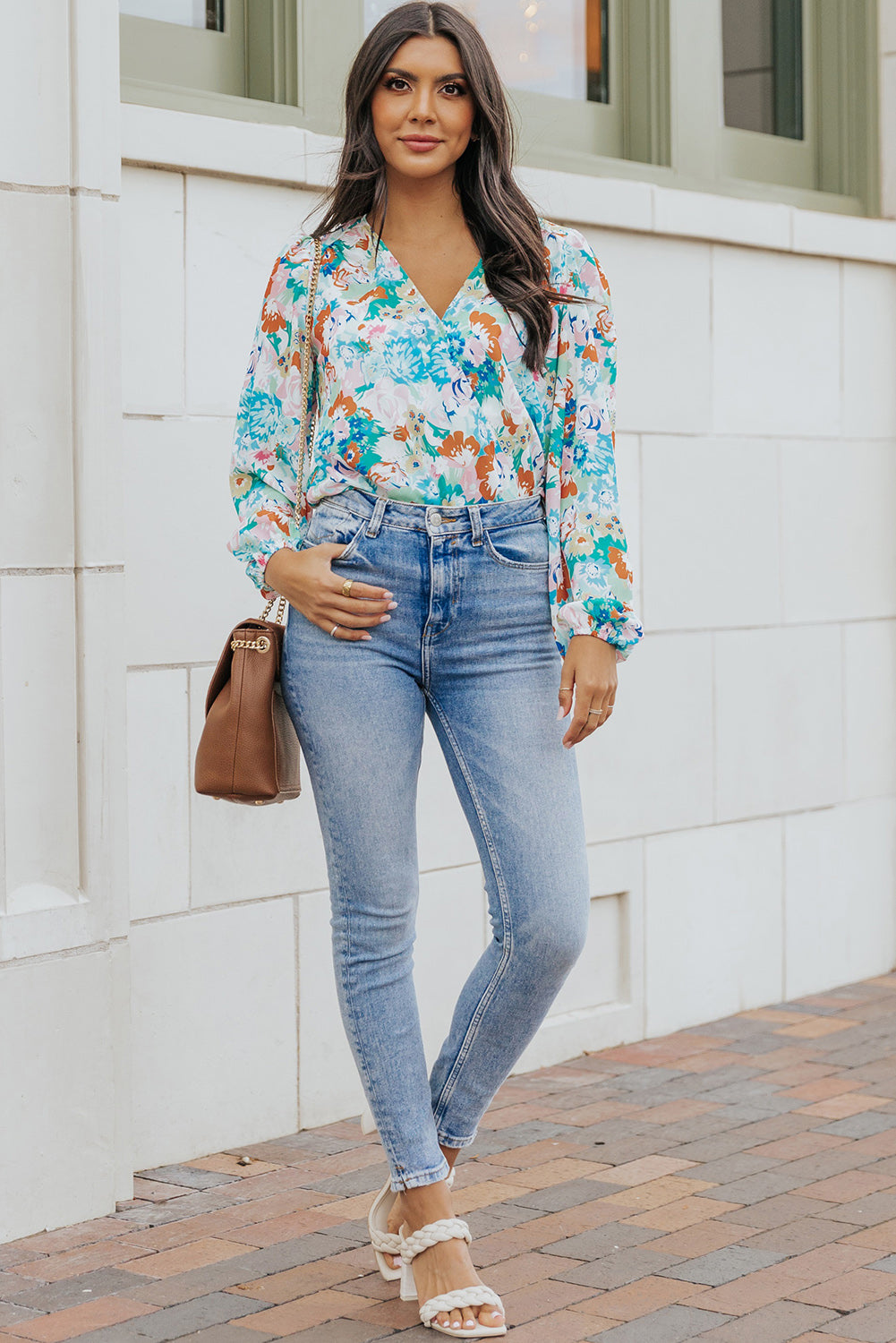 floral long balloon sleeve bodysuit