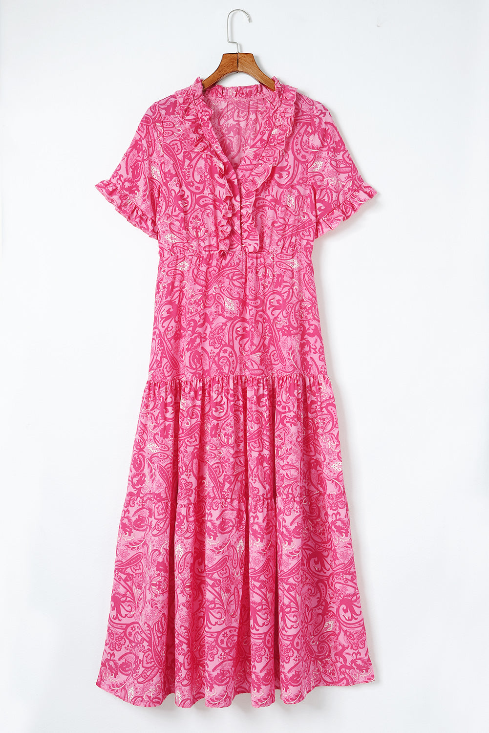 paisley print flounce sleeve maxi dress