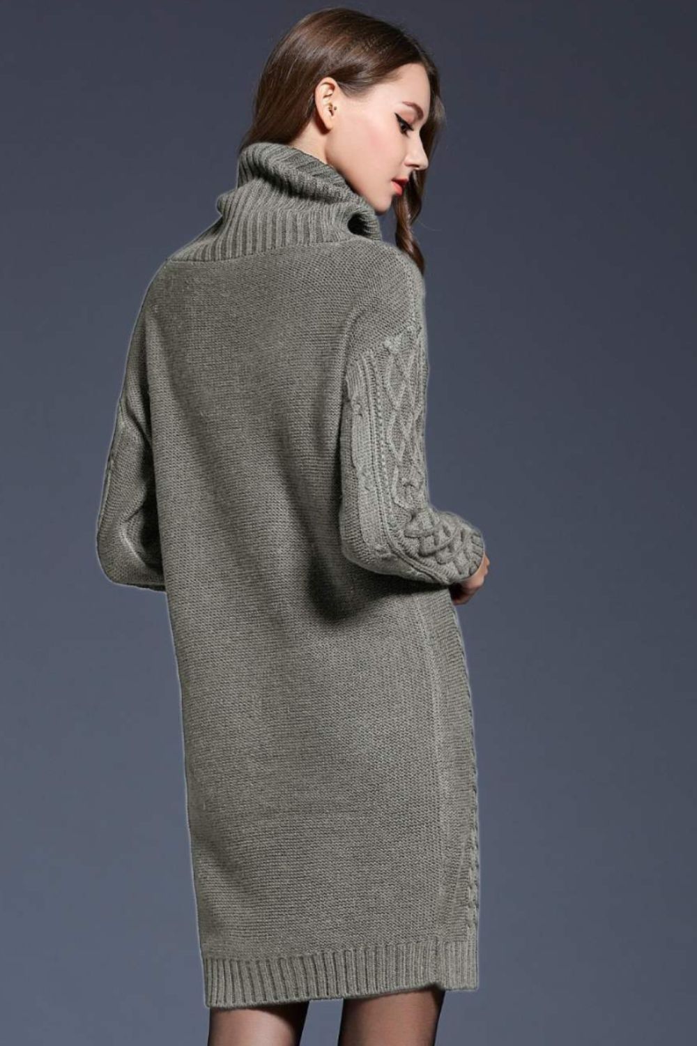 woven right full size mixed knit cowl neck dropped shoulder sweater dress