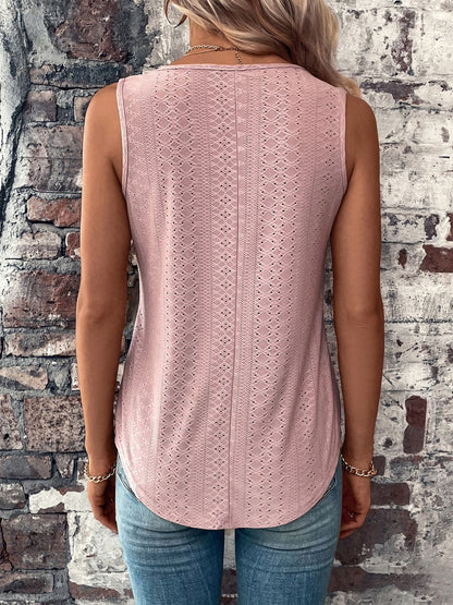 Eyelet V-Neck Curved Hem Tank