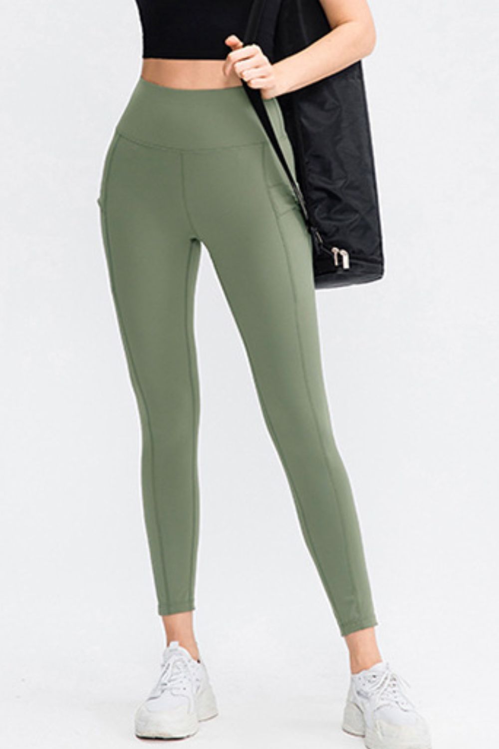 wide waistband slim fit long sports pants with pocket