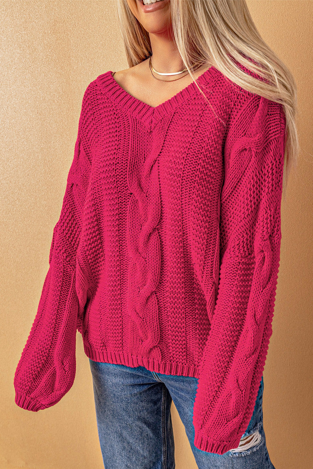 cable knit v-neck sweater