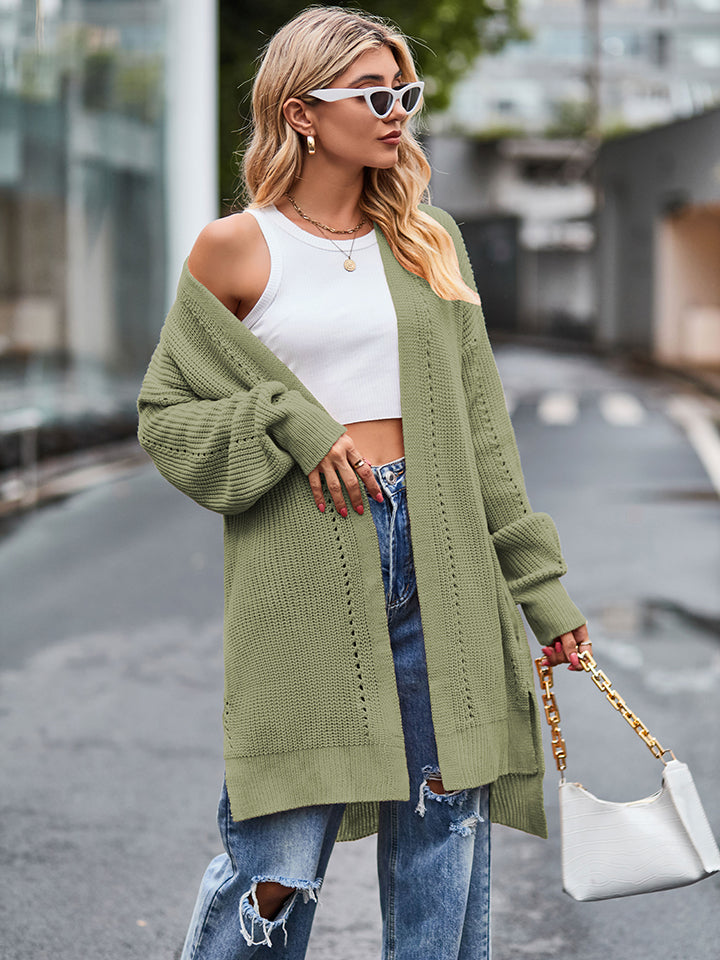 long sleeve waffle-knit cardigan