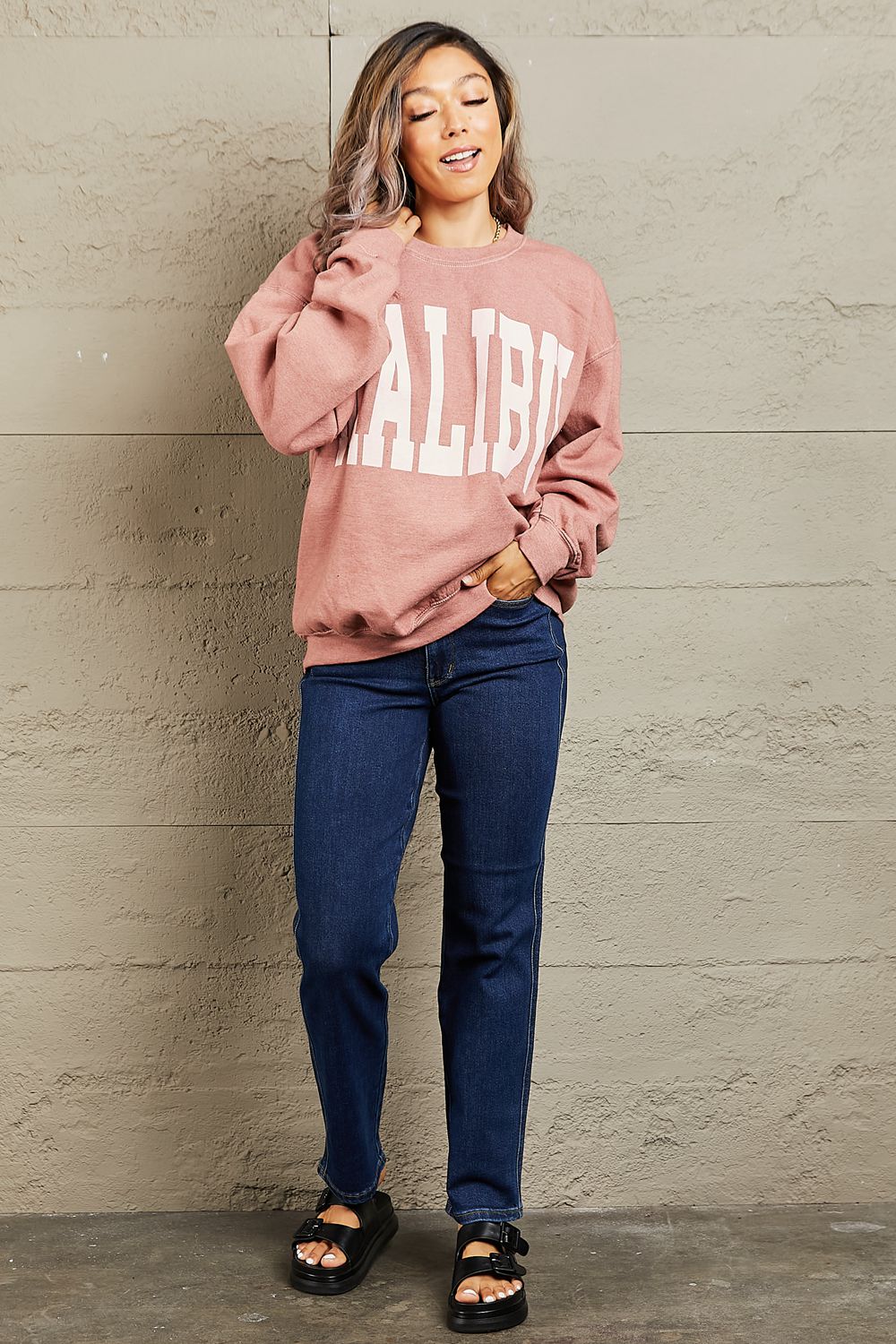 sweet claire "malibu" oversized crewneck sweatshirt