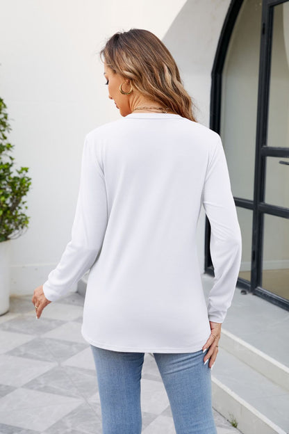 V-Neck Ruched Long Sleeve Blouse