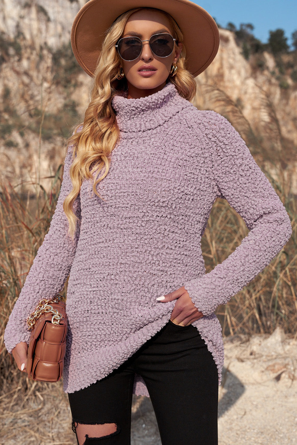 popcorn knit turtleneck sweater