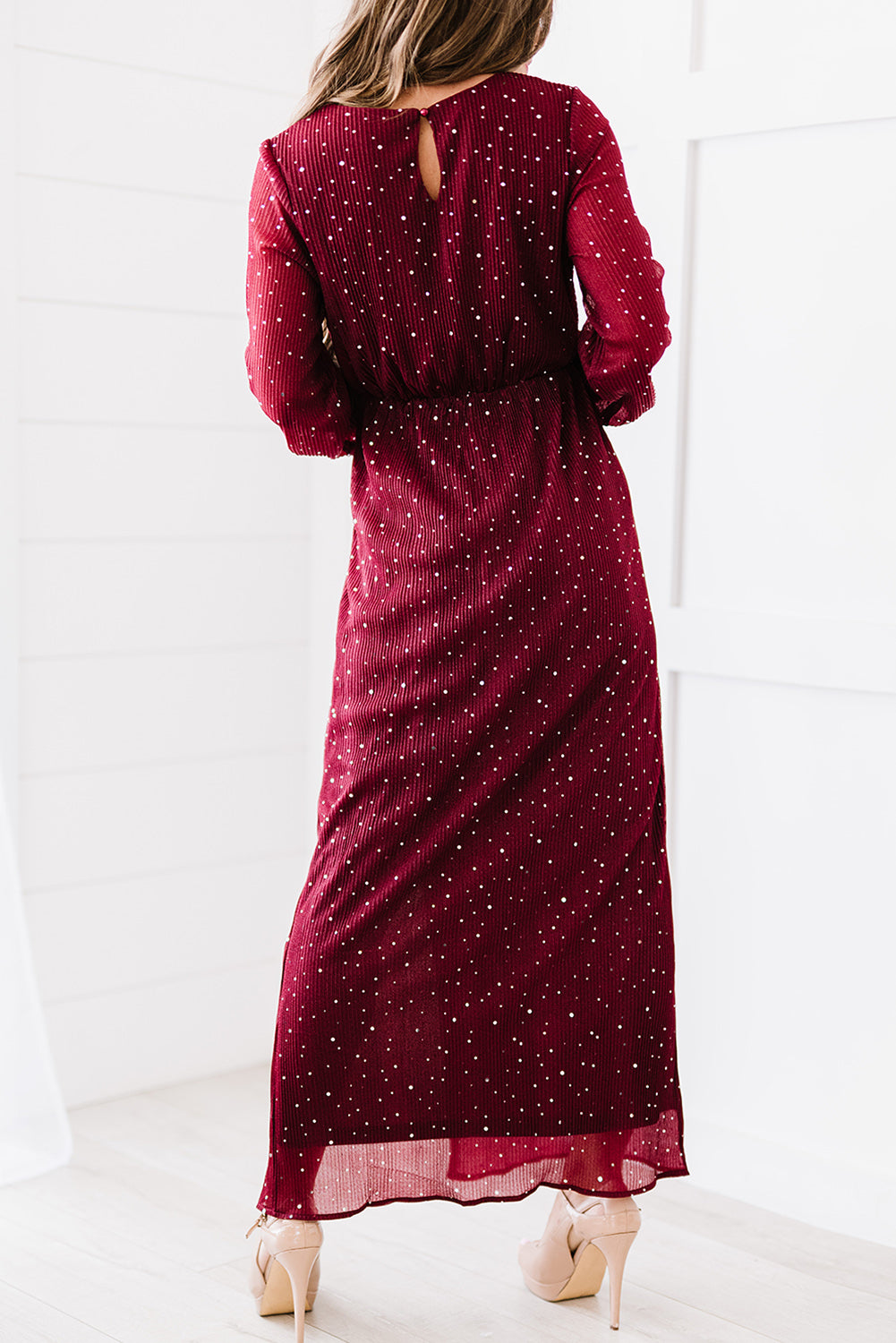 rhinestone surplice split maxi dress