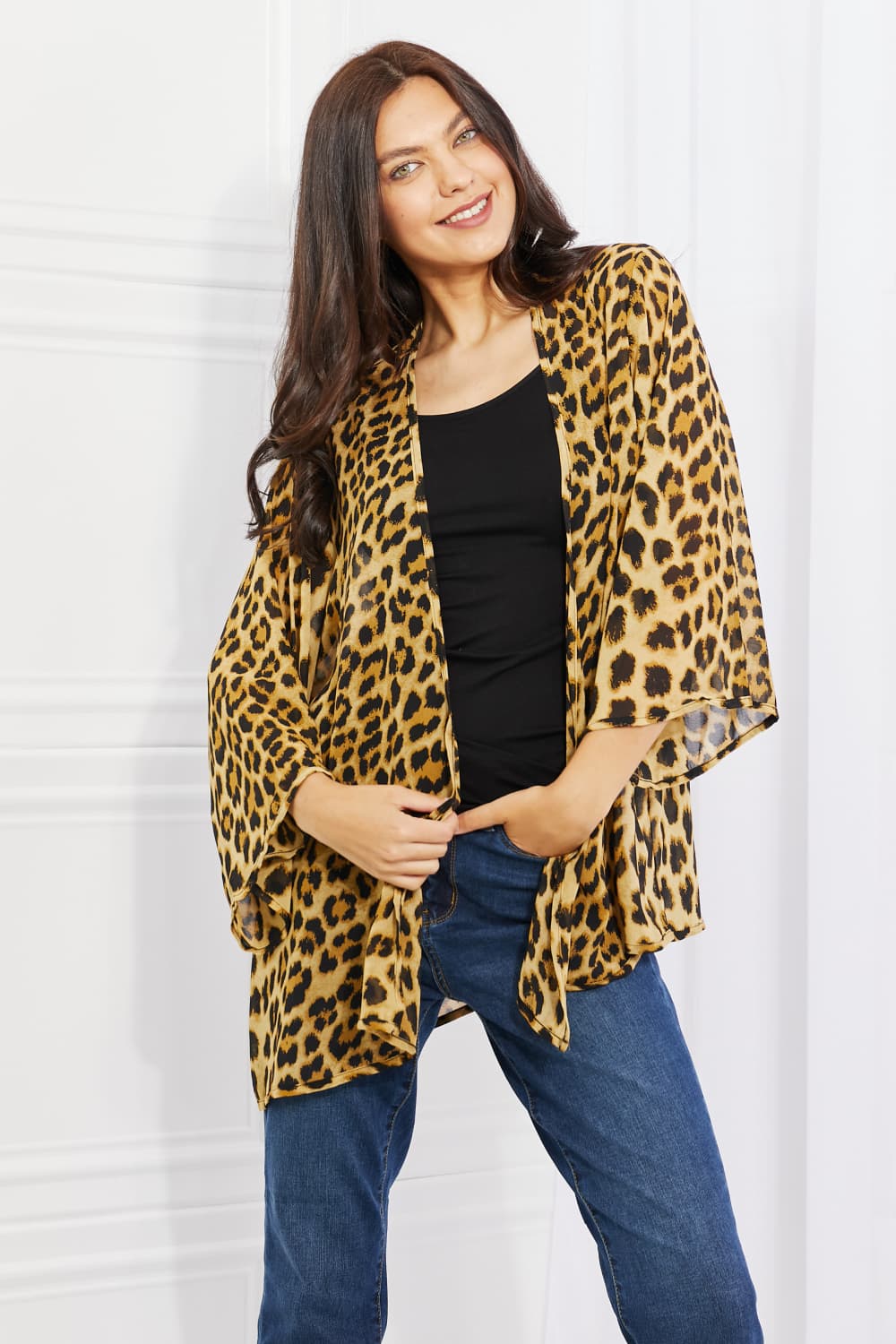 melody wild muse full size animal print kimono in brown