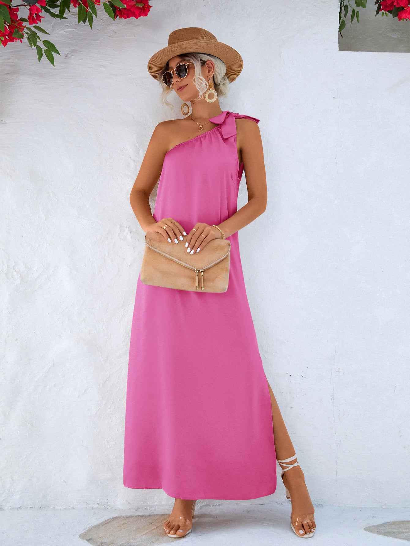 one-shoulder slit maxi dress