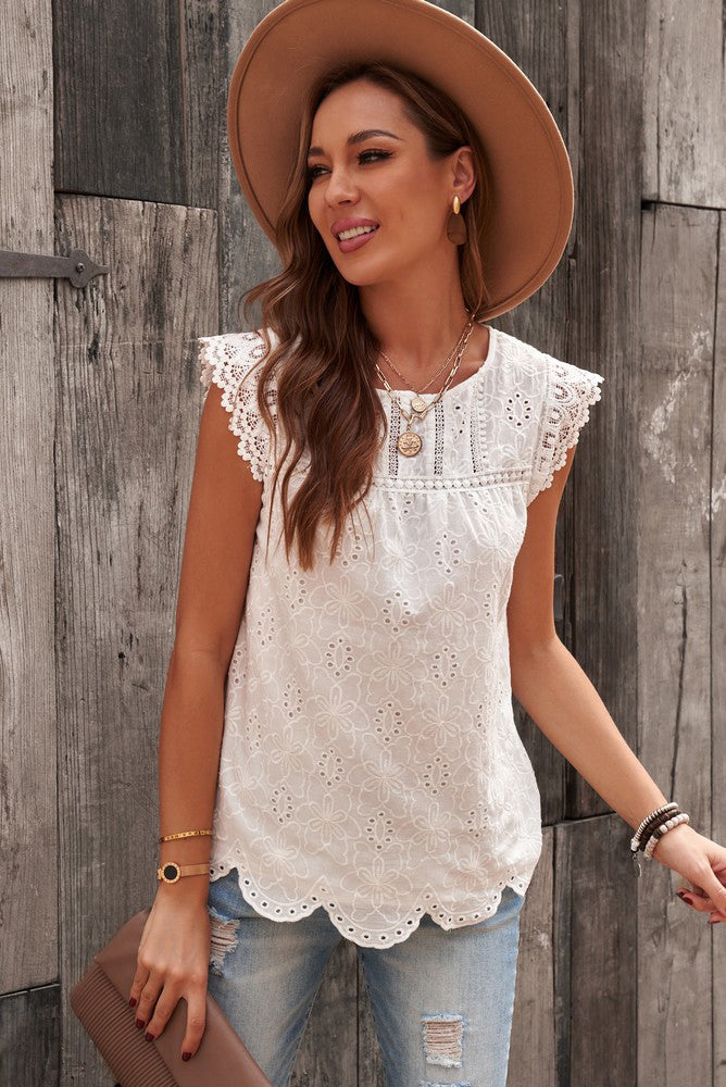 sleeveless eyelet tank top