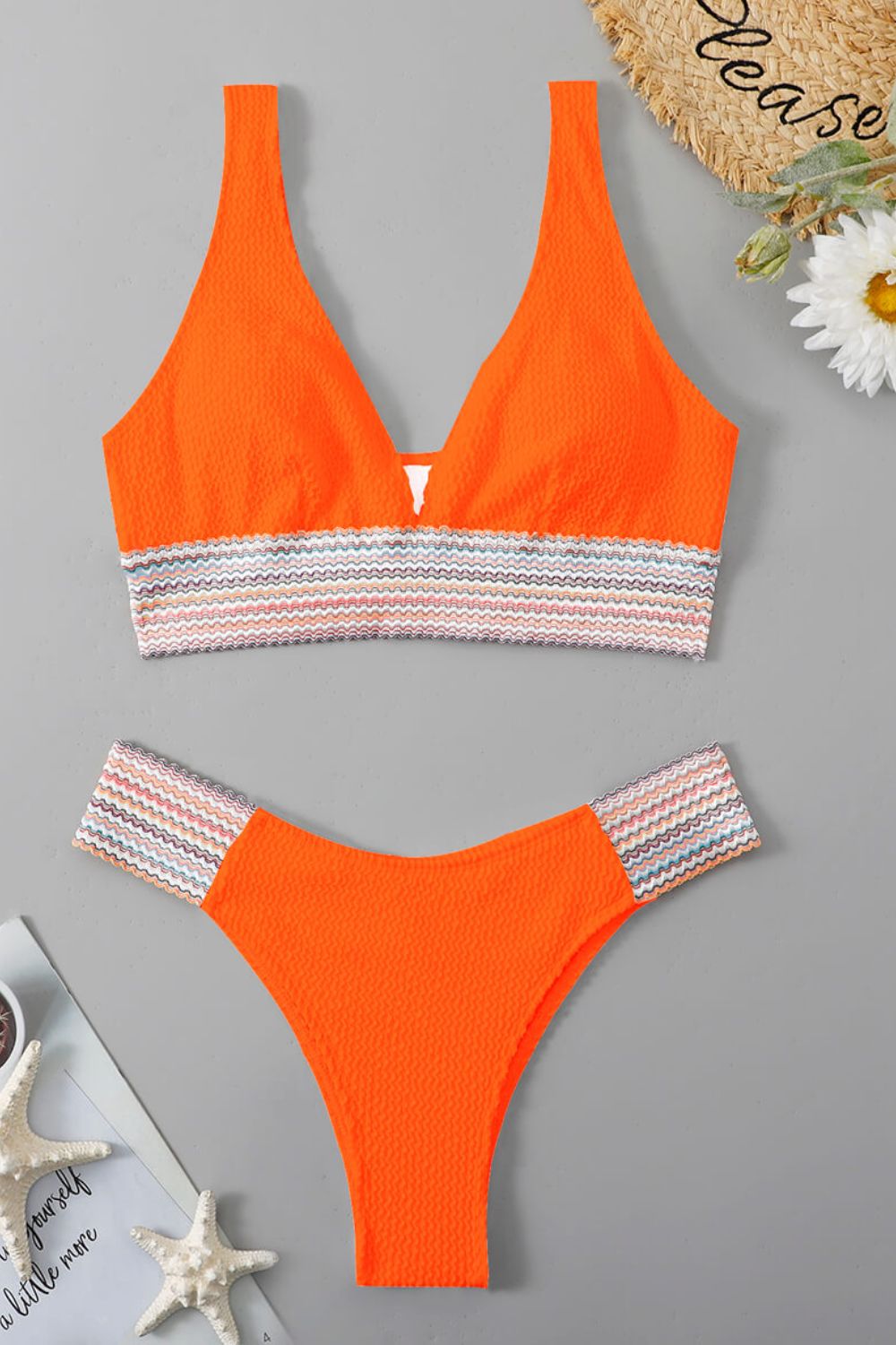 contrast textured high cut swim set