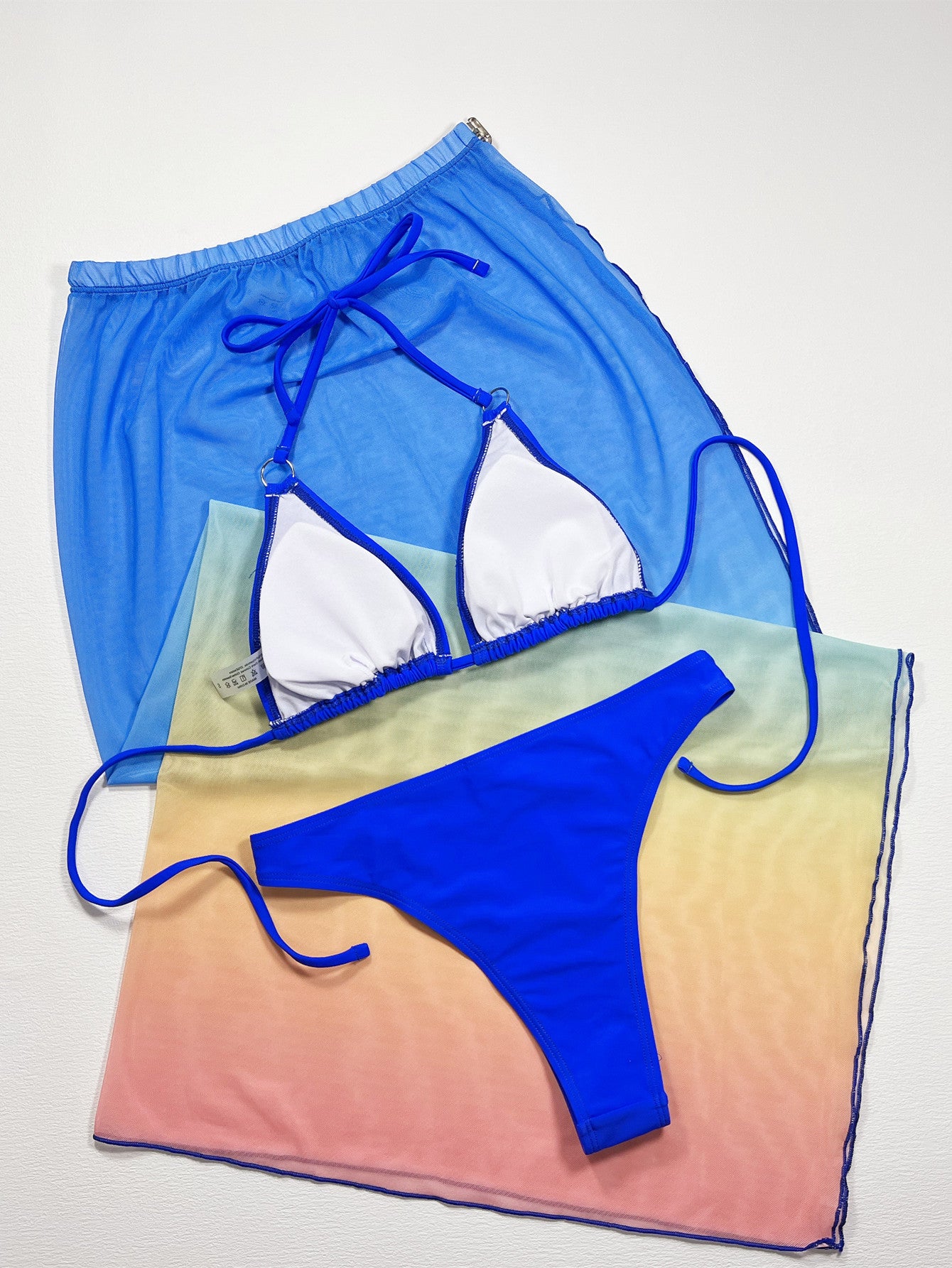 gradient halter neck three-piece swim set