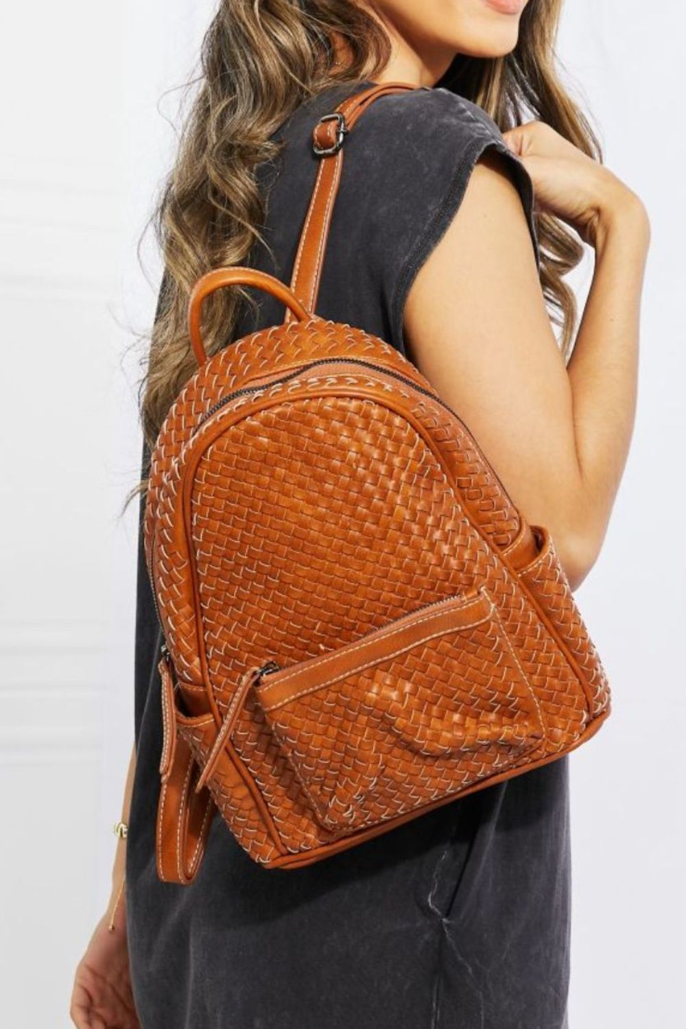shomico certainly chic faux leather woven backpack