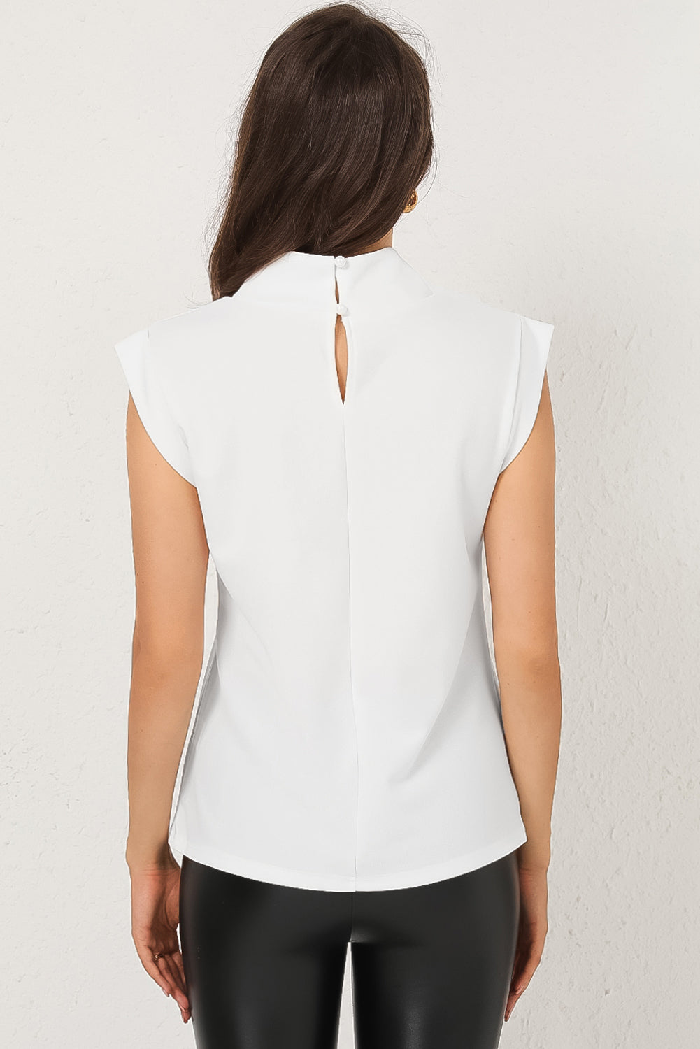 mock neck cap sleeve blouse