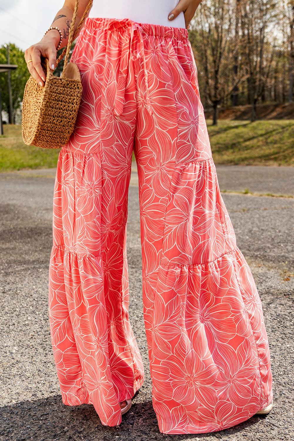 floral tiered wide leg pants