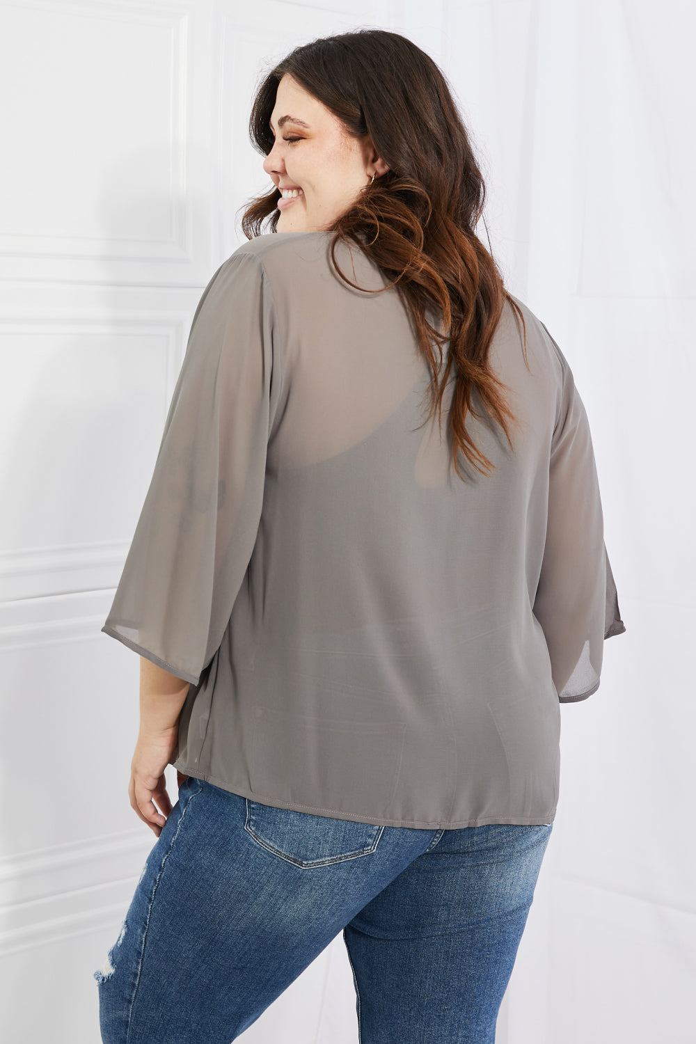 melody just breathe full size chiffon kimono in grey