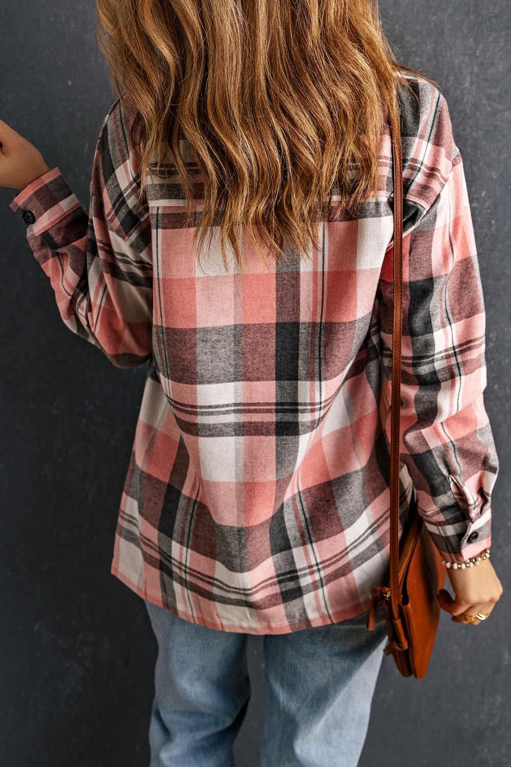double take plaid dropped shoulder longline shirt