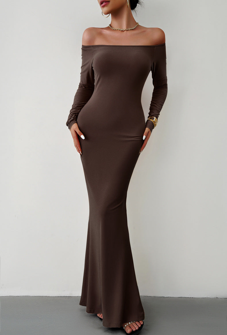 off-shoulder long sleeve maxi dress