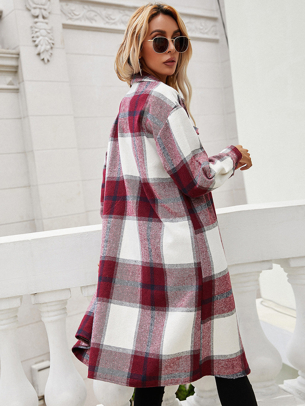 plaid longline shirt jacket