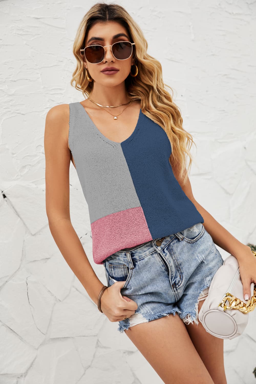 color block knit tank