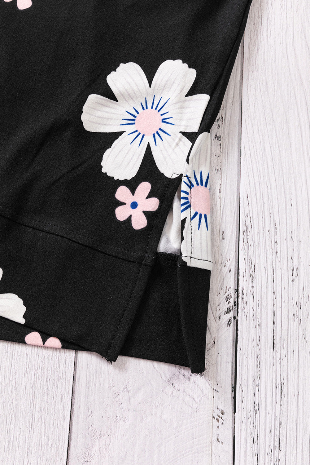 printed side slit round neck tank