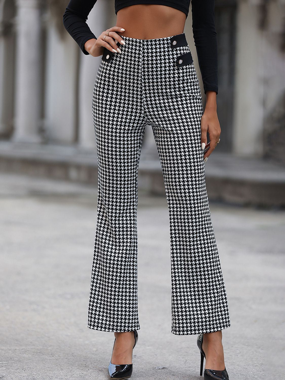 houndstooth high waist flare pants