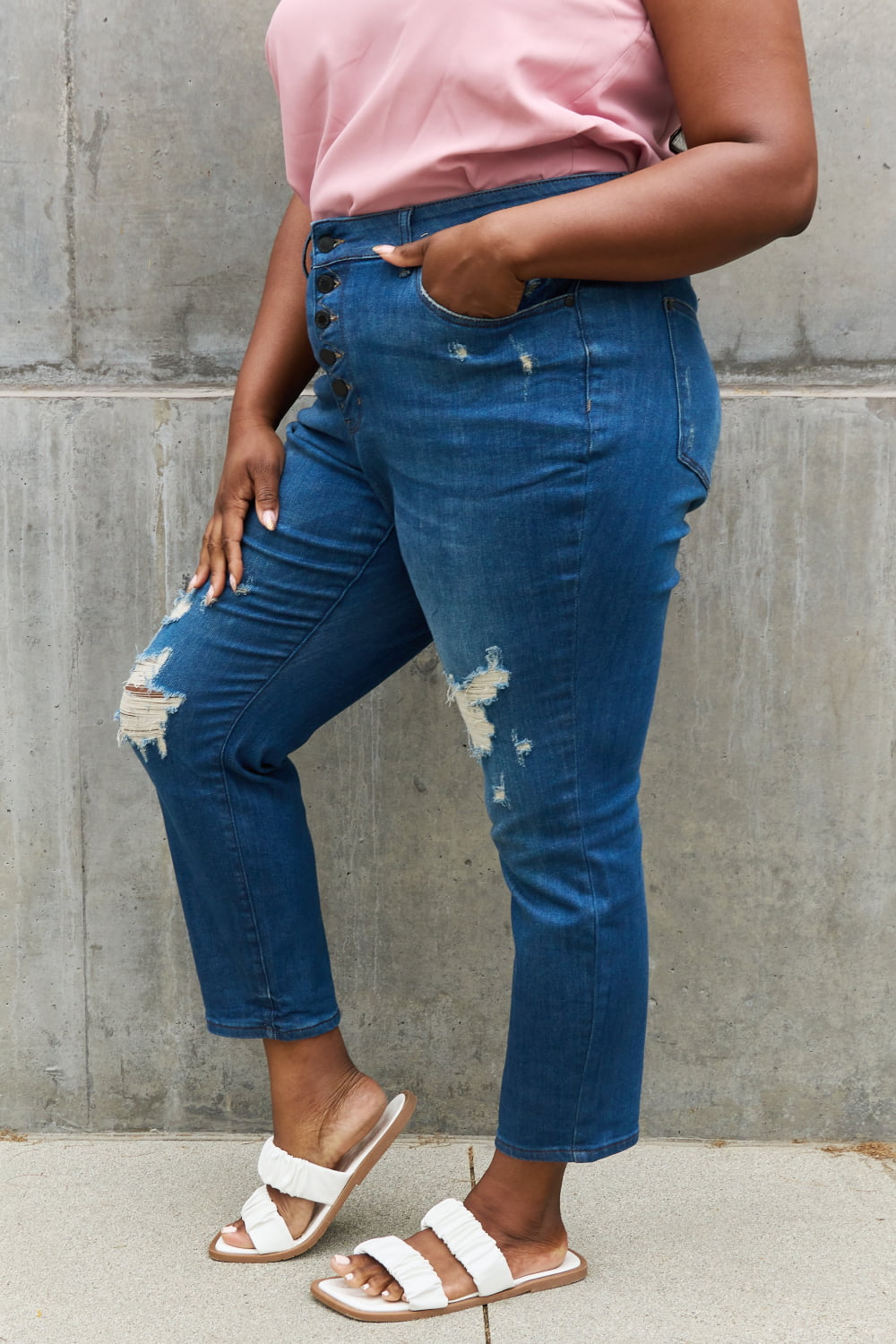 judy blue melanie full size high waisted distressed boyfriend jeans