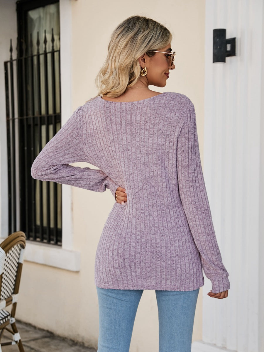 square neck ribbed long sleeve t-shirt