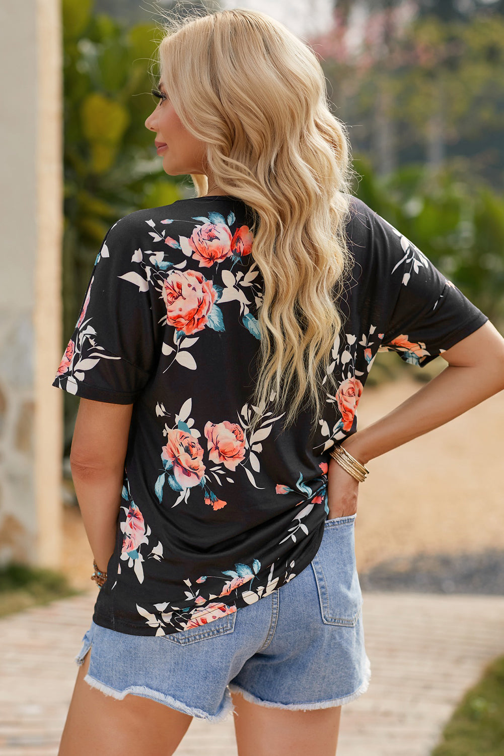 floral round neck short sleeve tee