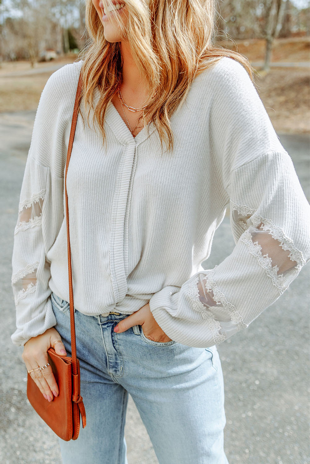 v-neck dropped shoulder blouse