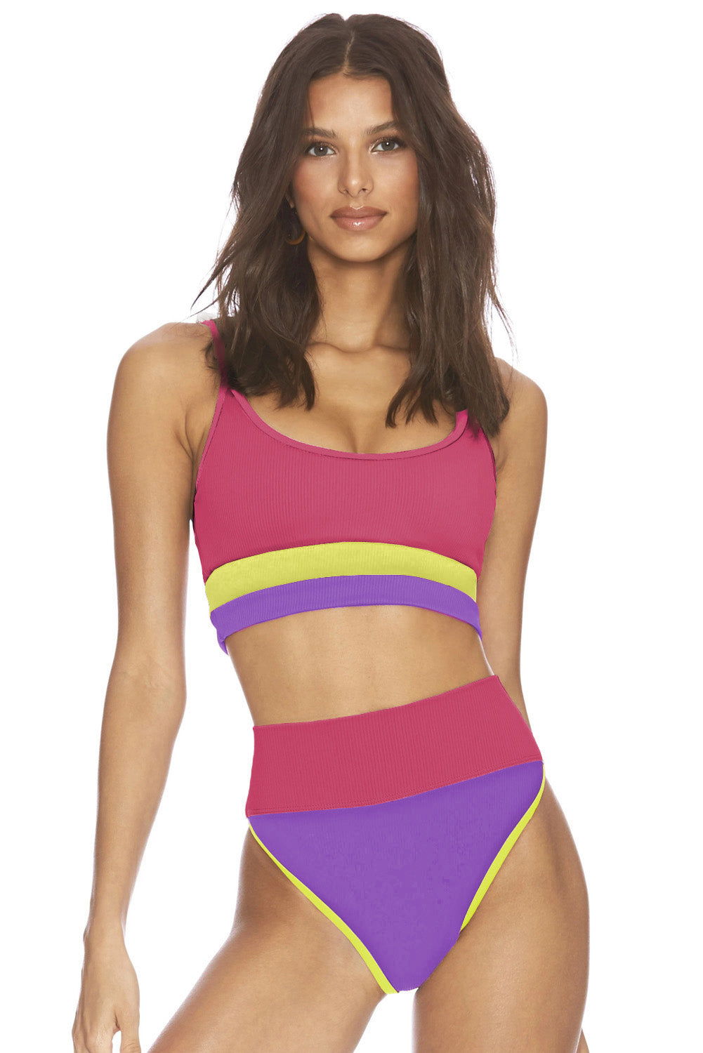 color block spaghetti strap two-piece swim set