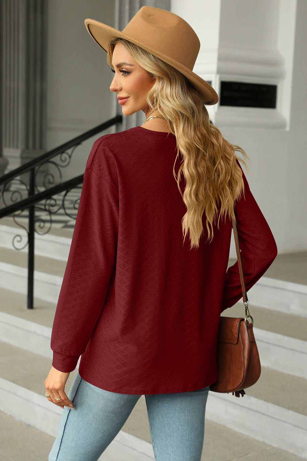 v-neck long sleeve blouse