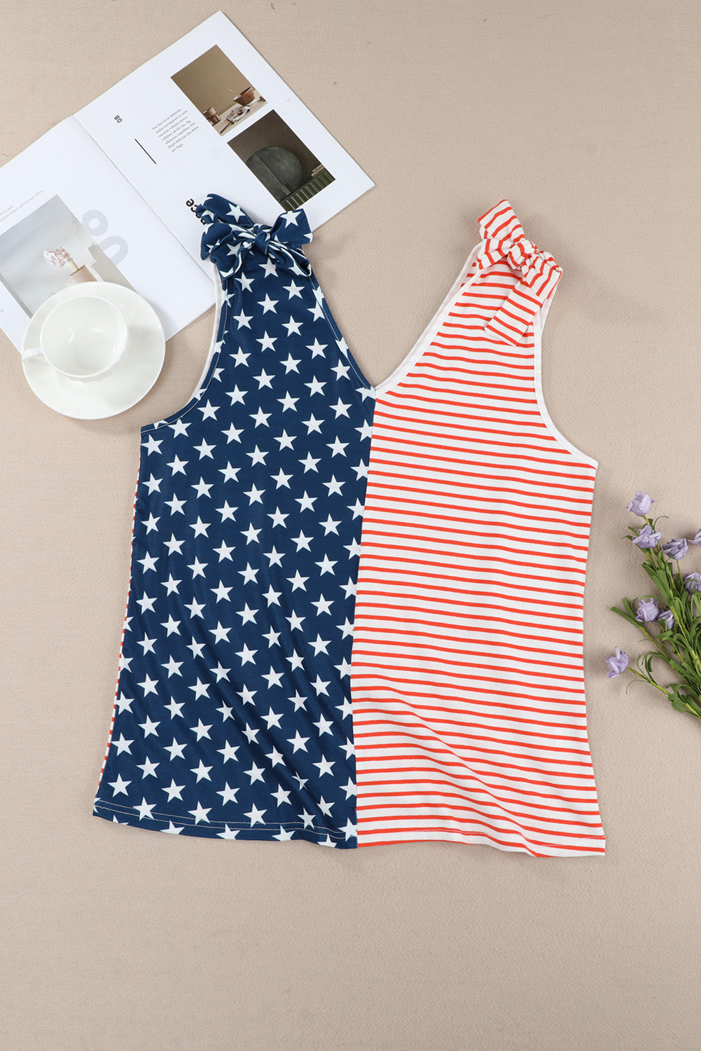 star and stripe v-neck bow detail tank