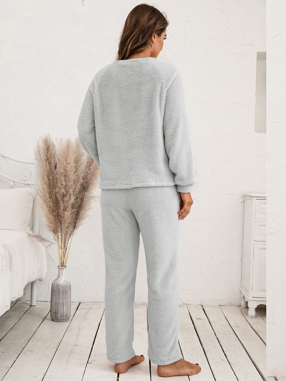 teddy long sleeve top and pants lounge set