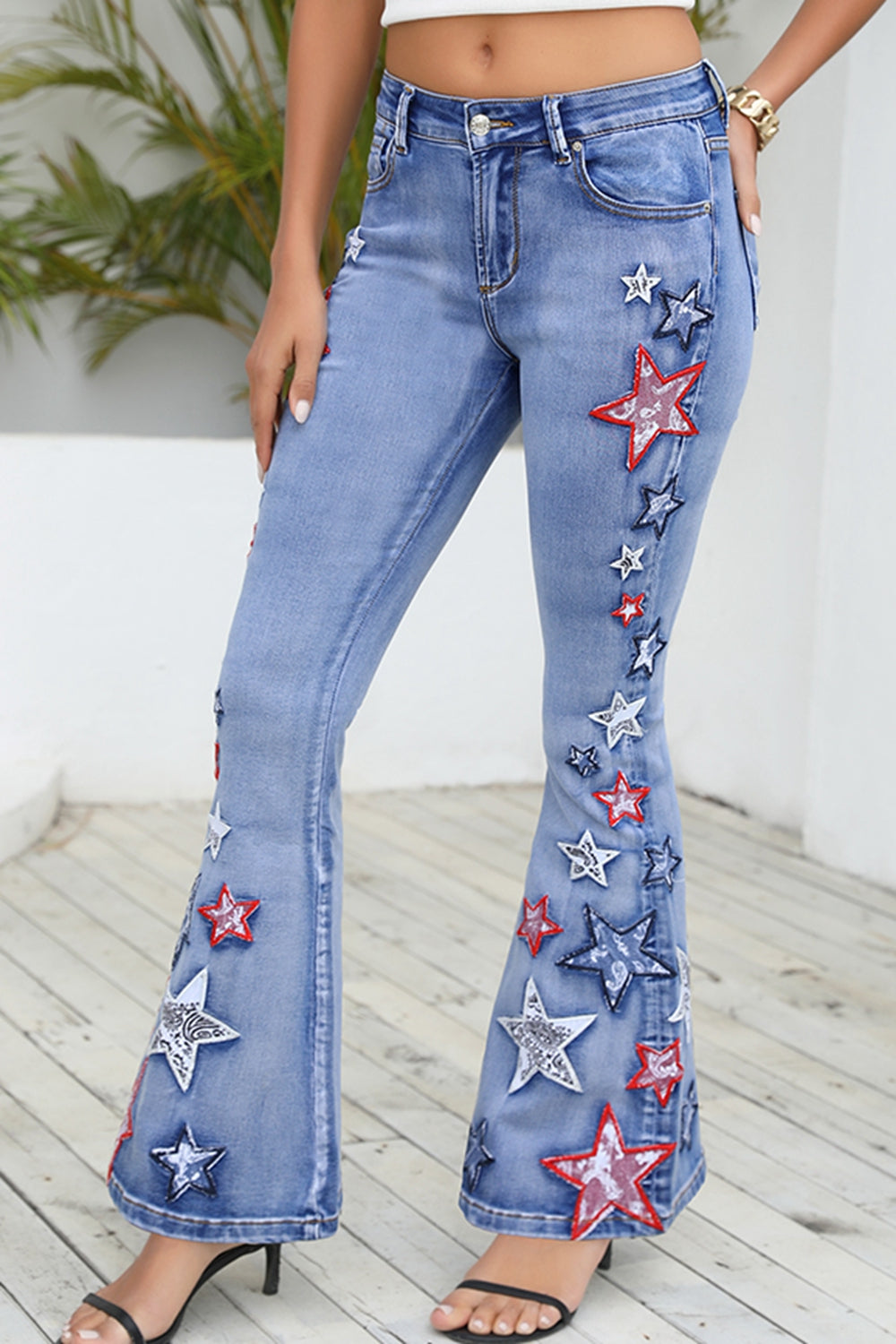 full size star applique wide leg jeans