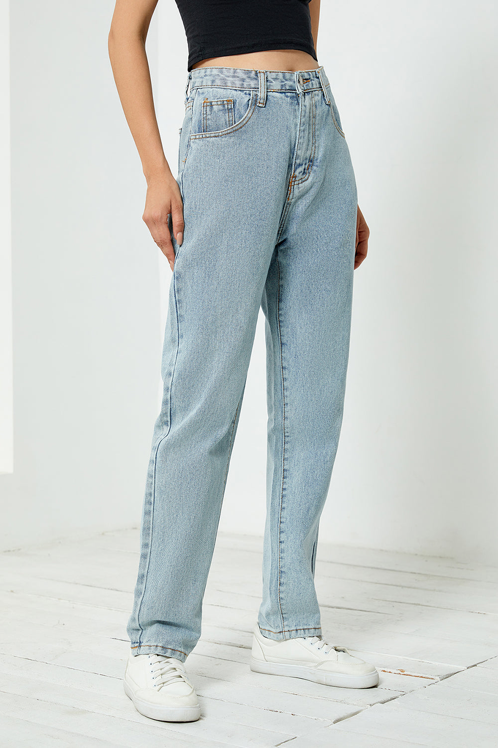 high waist straight leg jeans